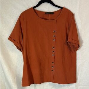 💜3 for $30💜 Zanzea Rust Orange Button-Detail Women's Top